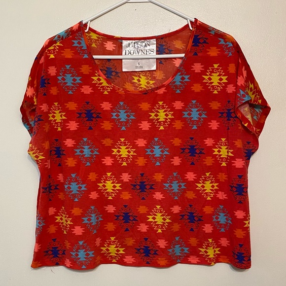 Upson Downes red Aztec flowy crop blouse (top) - Picture 6 of 6